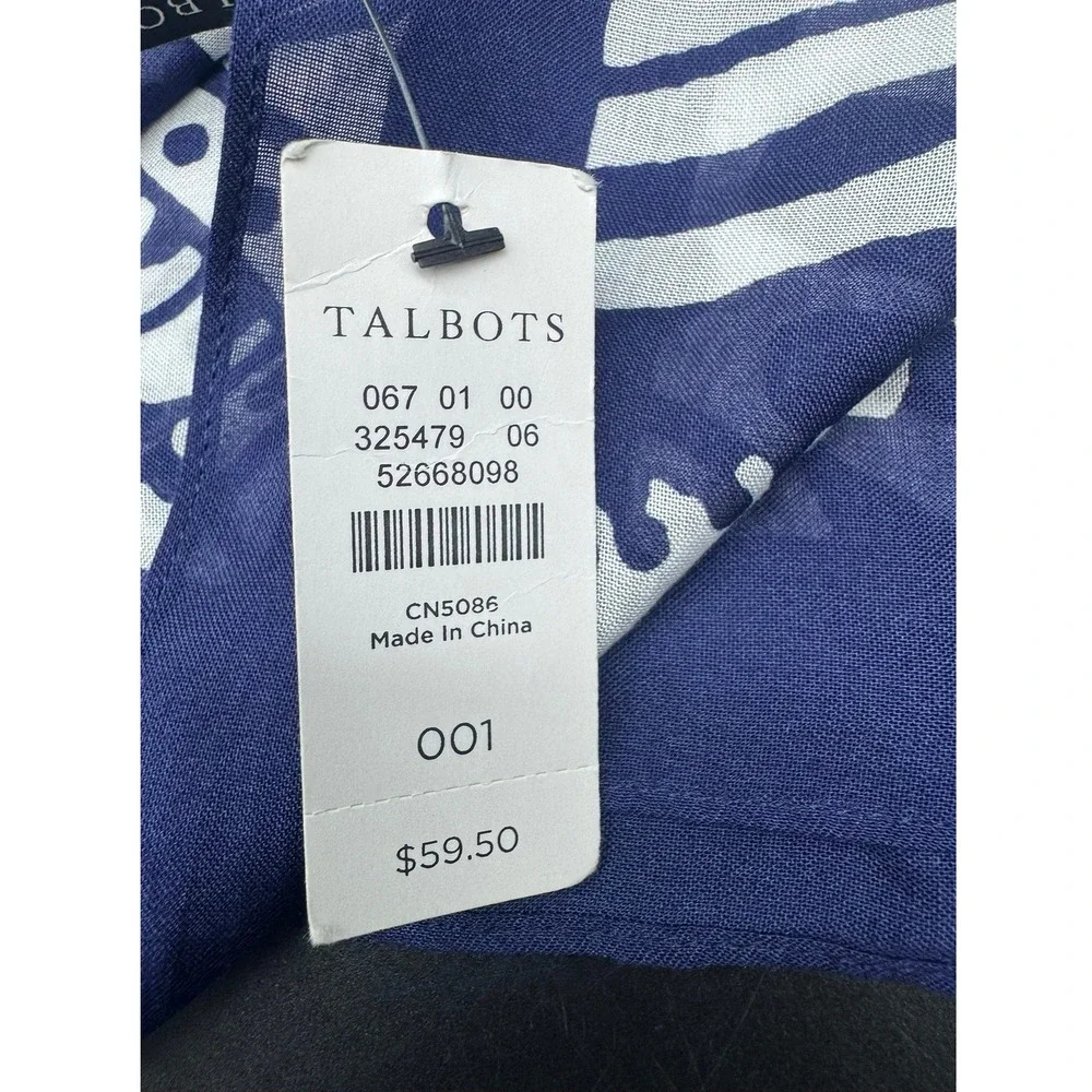 Talbots Navy Blue White Paisley Modal Eyelash Fringe Scarf 70